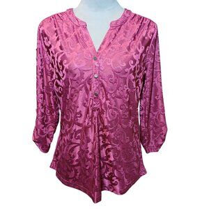 Croft & Barrow Womens Small Dark Sheen Scroll Print Vneck Top Got Grunge Fairy